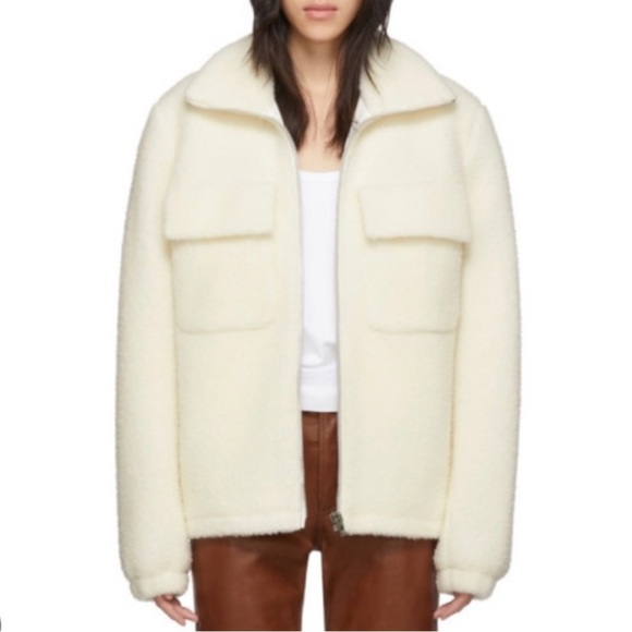 Helmut Lang Teddy Fur Bomber Wool Full Zip Jacket Size Small - Picture 1 of 13